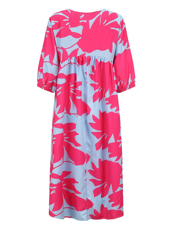 Levoire | Femmes tissée loose col rond robe imprimée