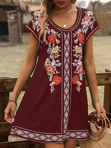 Levoire | Femme Vintage Motif Floral Manches Courtes Robe Décontractée