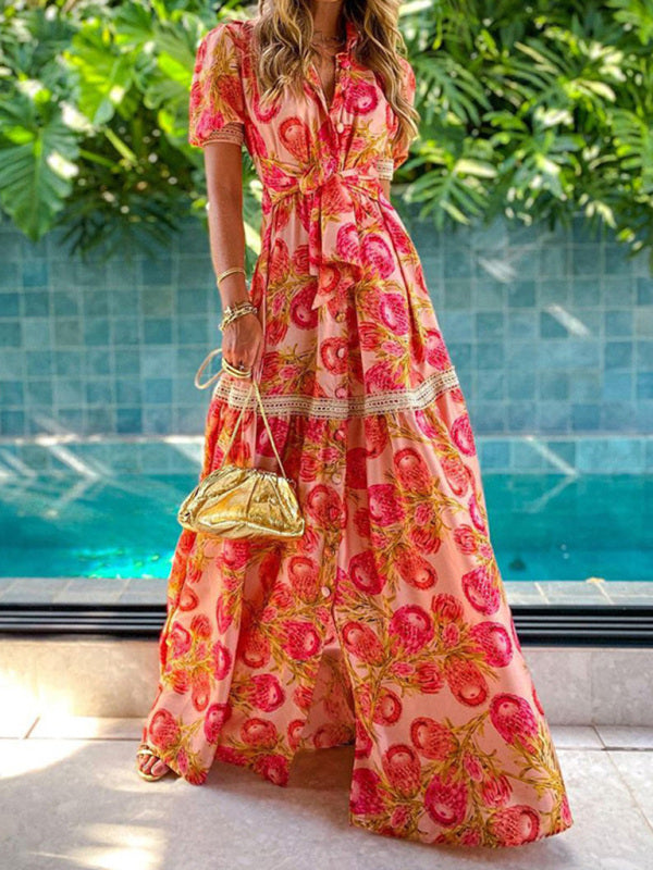 Levoire | Femmes Bohemian Motif Fleurs Midi Robe