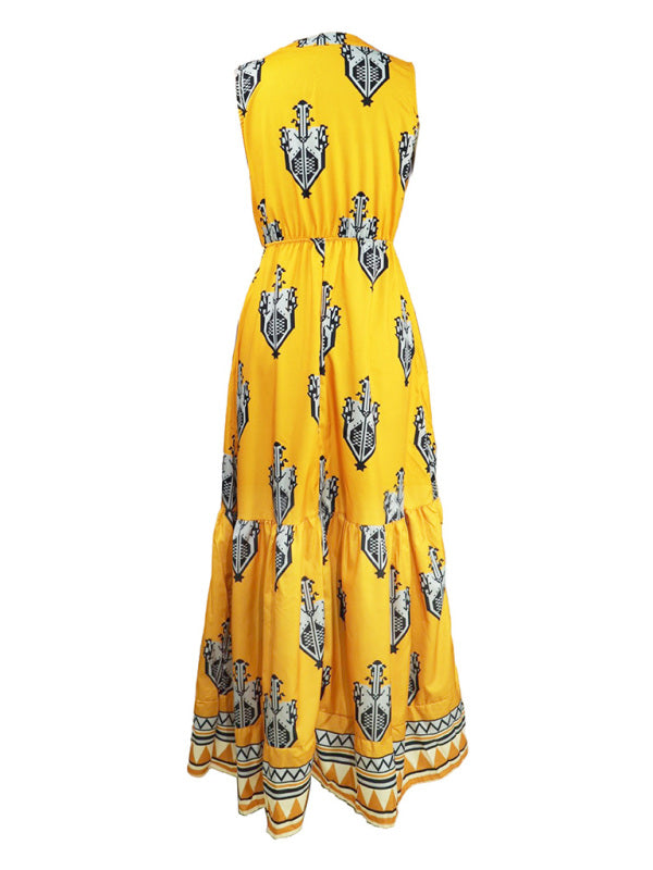 Levoire | Femme Sans Manches Midi Bohème Imprimé Robe