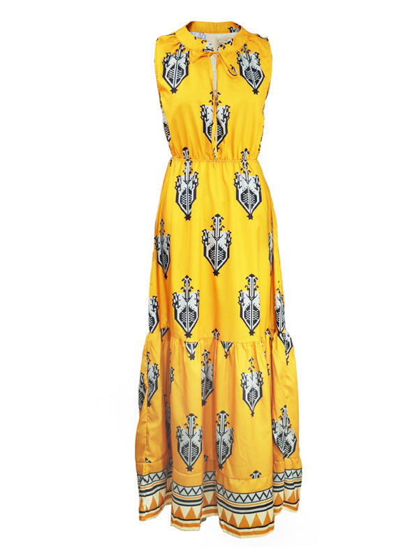 Levoire | Femme Sans Manches Midi Bohème Imprimé Robe