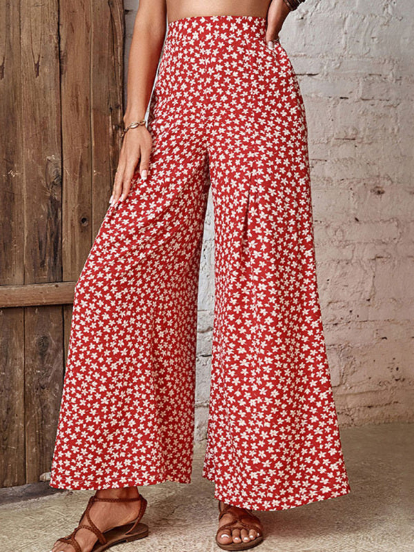 Levoire | Femmes Taille Haute Imprimé Floral Pantalons Évasés Rot
