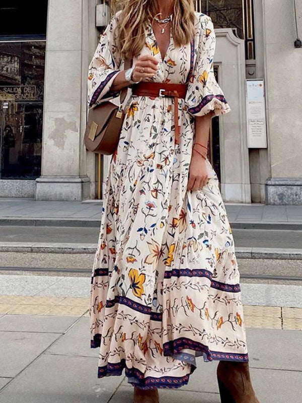 Levoire | Robe maxi boho imprimée pour femmes Blanc