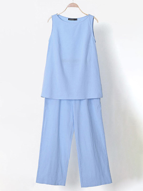 Levoire | Femme Unicolore Coton Couverture Sans Manches Haut + Pantalon Llevy Ensemble Deux Pièces Robe