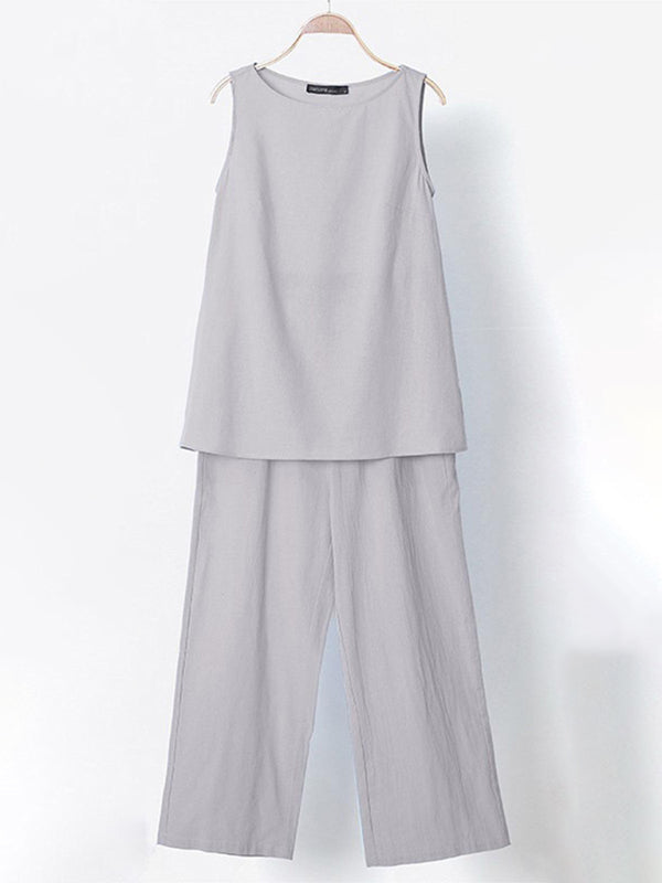 Levoire | Femme Unicolore Coton Couverture Sans Manches Haut + Pantalon Llevy Ensemble Deux Pièces Robe