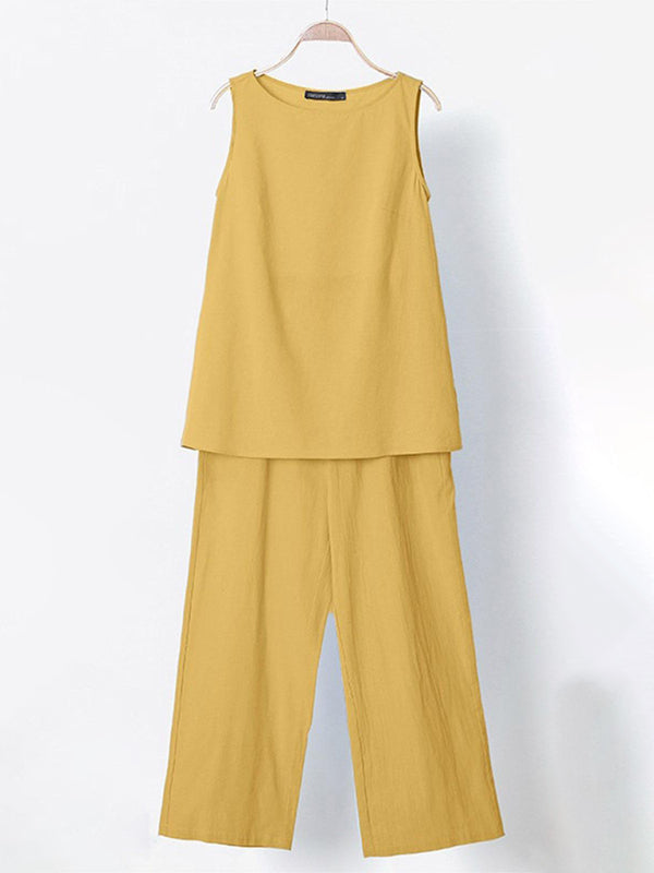 Levoire | Femme Unicolore Coton Couverture Sans Manches Haut + Pantalon Llevy Ensemble Deux Pièces Robe