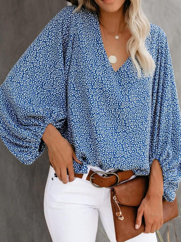 Levoire | Robe à col en V en pur coton imprimé haut à manches courtes vêtements pour femmes