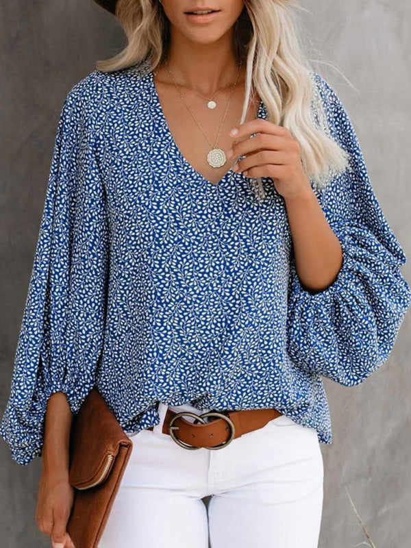 Levoire | Robe à col en V en pur coton imprimé haut à manches courtes vêtements pour femmes