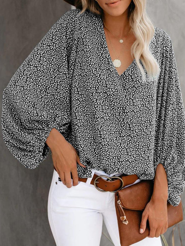 Levoire | Robe à col en V en pur coton imprimé haut à manches courtes vêtements pour femmes