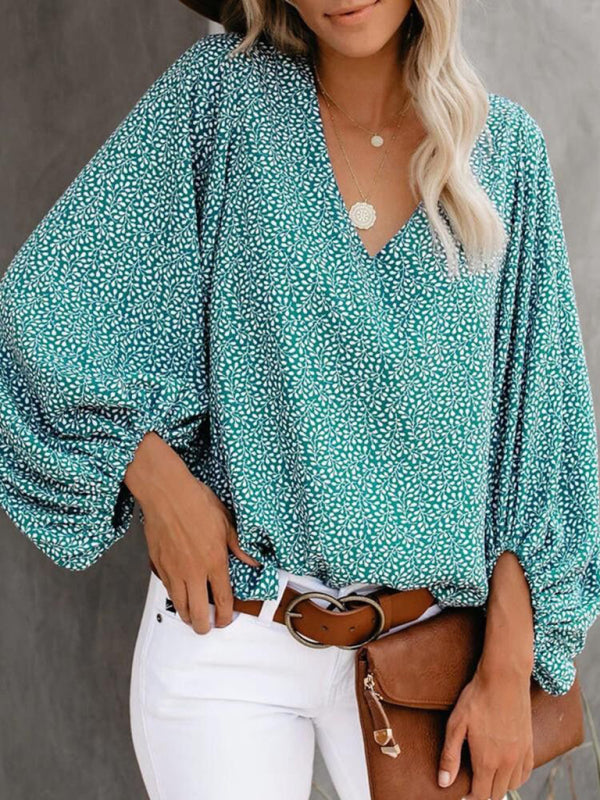 Levoire | Robe à col en V en pur coton imprimé haut à manches courtes vêtements pour femmes