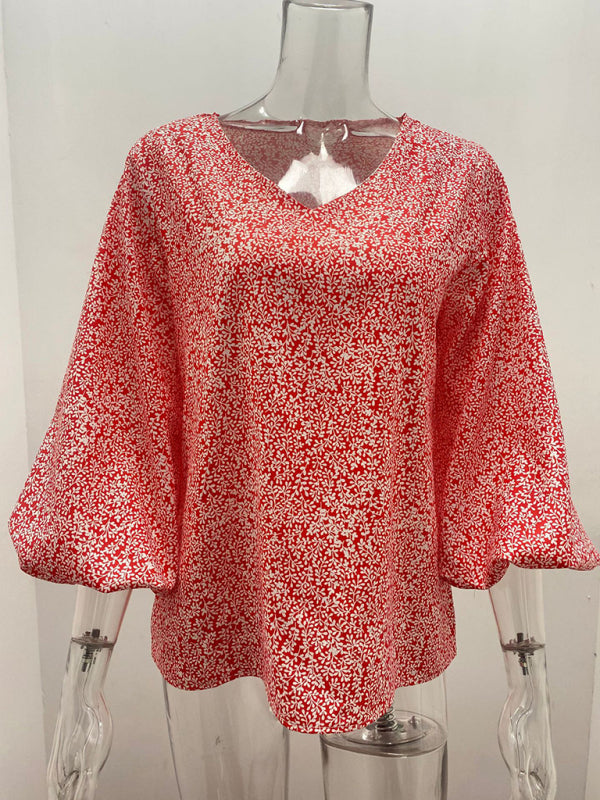Levoire | Robe à col en V en pur coton imprimé haut à manches courtes vêtements pour femmes