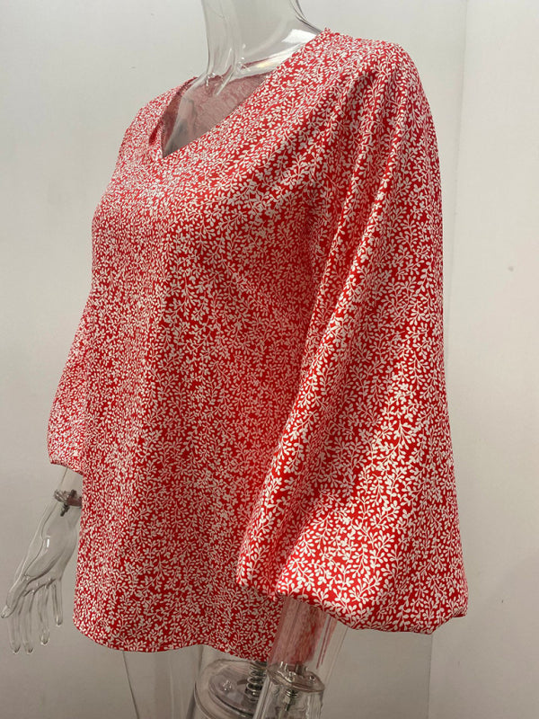Levoire | Robe à col en V en pur coton imprimé haut à manches courtes vêtements pour femmes