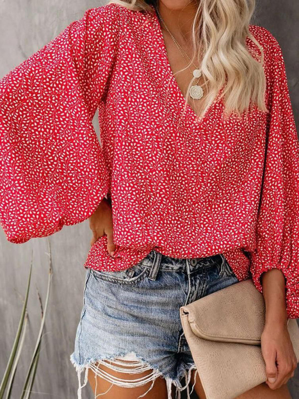 Levoire | Robe à col en V en pur coton imprimé haut à manches courtes vêtements pour femmes