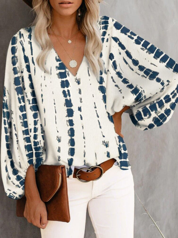 Levoire | Robe à col en V en pur coton imprimé haut à manches courtes vêtements pour femmes Blanc