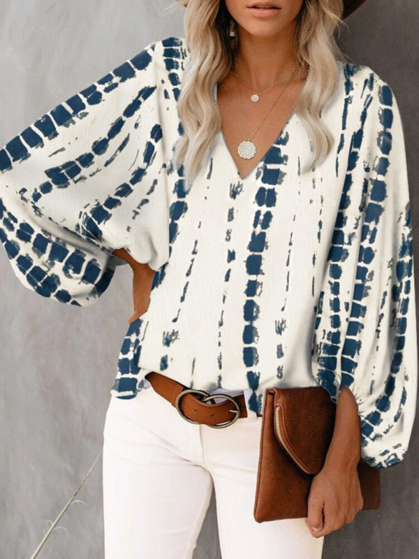 Levoire | Robe à col en V en pur coton imprimé haut à manches courtes vêtements pour femmes