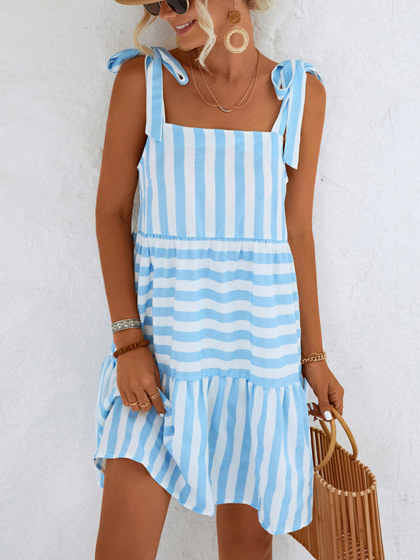 Levoire | Femme Woven Stripe Broderi Casual Robe Bleu