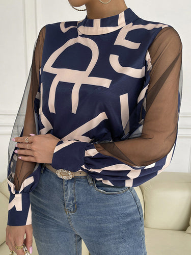 Levoire | Femme top à manches longues col rond en mesh à motifs géométriques