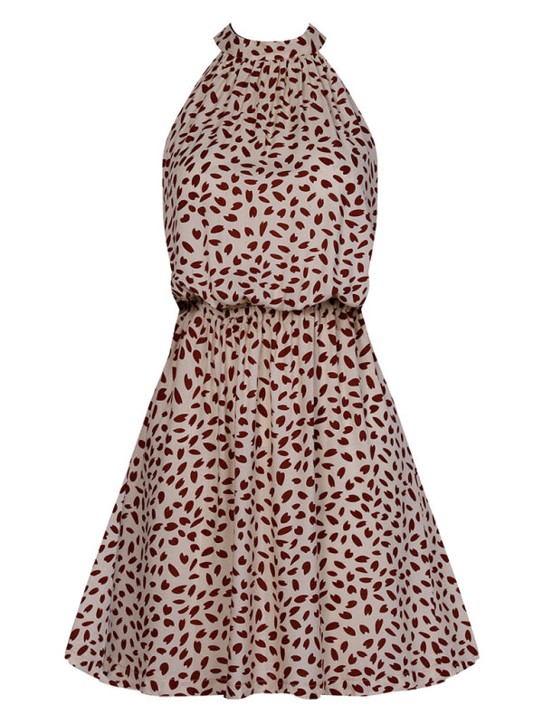 Levoire | Femme tissée sans épaule halter-top cœur imprimé mini robe