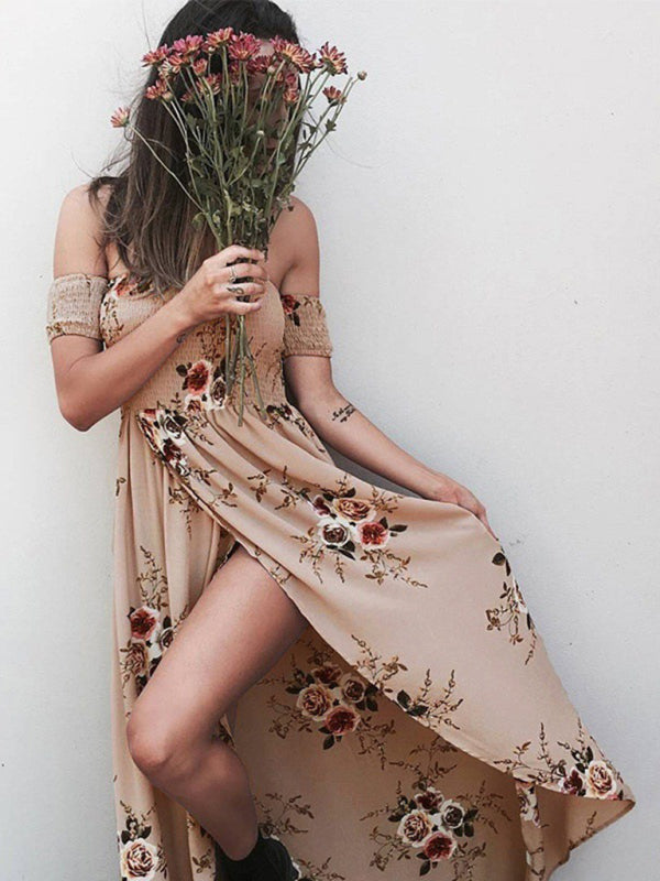 Levoire | Femme imprimé unilatéral sans bretelles robe en chiffon fendue