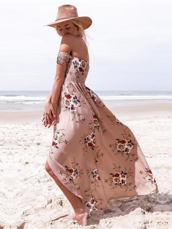 Levoire | Femme imprimé unilatéral sans bretelles robe en chiffon fendue