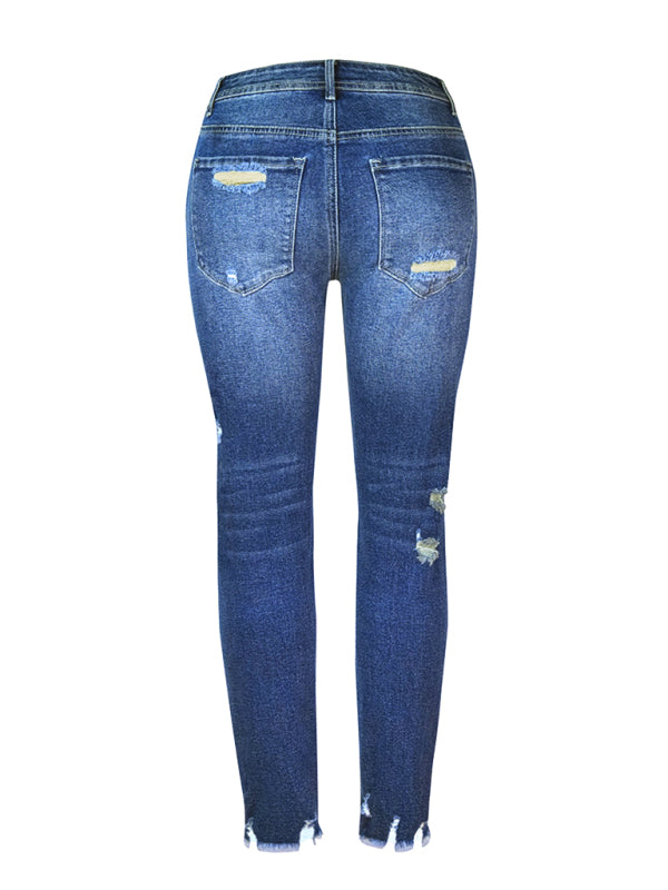 Levoire | Femme lavée non frenchée pompons slim haute élastique skinny jeans