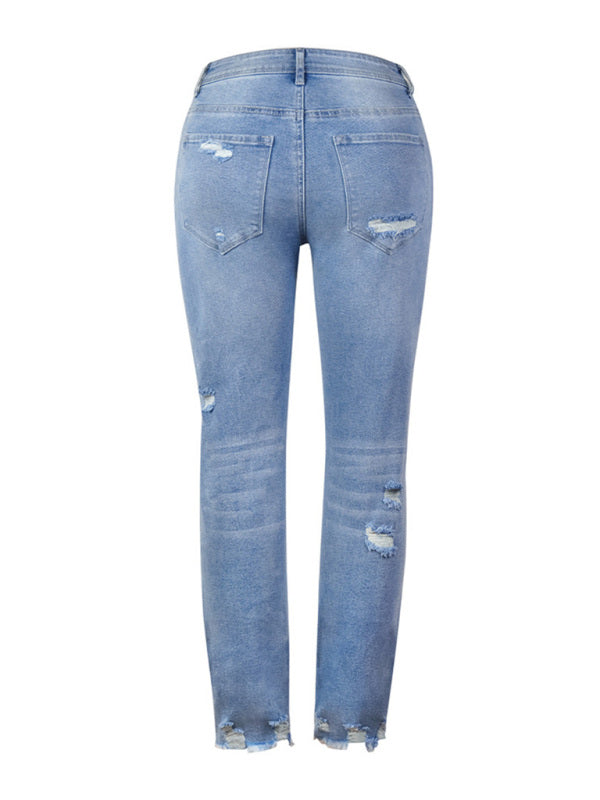 Levoire | Femme lavée non frenchée pompons slim haute élastique skinny jeans