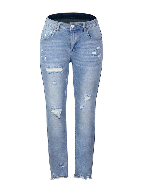 Levoire | Femme lavée non frenchée pompons slim haute élastique skinny jeans