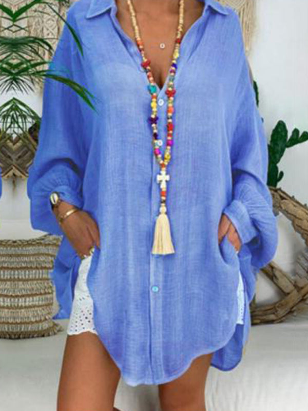 Levoire | Chemise en coton-lin grande taille pour femmes Boutons Décontractée Manches longues Chemise de loisirs pour femmes Hauts