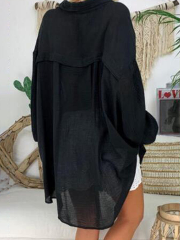 Levoire | Chemise en coton-lin grande taille pour femmes Boutons Décontractée Manches longues Chemise de loisirs pour femmes Hauts