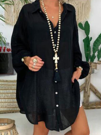 Levoire | Chemise en coton-lin grande taille pour femmes Boutons Décontractée Manches longues Chemise de loisirs pour femmes Hauts