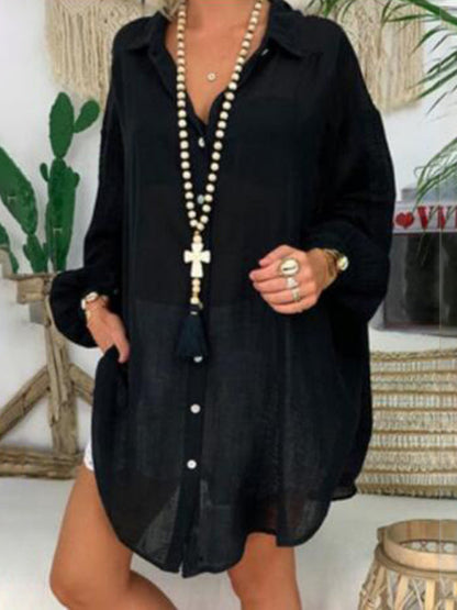 Levoire | Chemise en coton-lin grande taille pour femmes Boutons Décontractée Manches longues Chemise de loisirs pour femmes Hauts Must