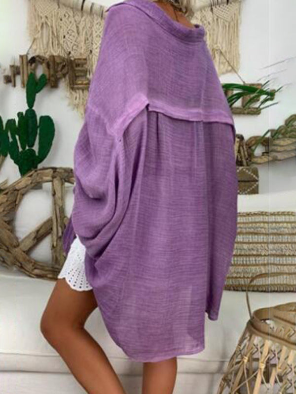 Levoire | Chemise en coton-lin grande taille pour femmes Boutons Décontractée Manches longues Chemise de loisirs pour femmes Hauts