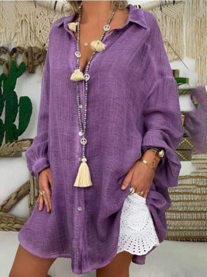 Levoire | Chemise en coton-lin grande taille pour femmes Boutons Décontractée Manches longues Chemise de loisirs pour femmes Hauts