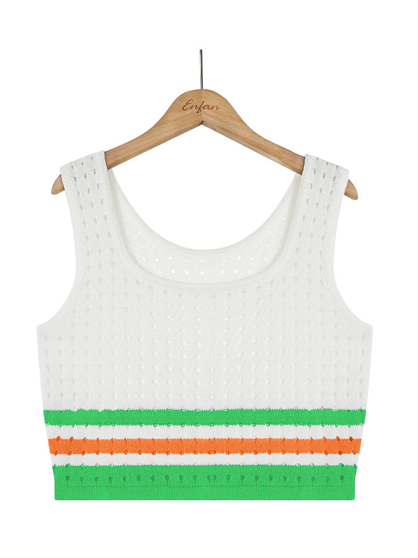 Levoire | Femme Rayé Trou Court Gilet + Fente Jupe Longue Ensemble Deux Pièces