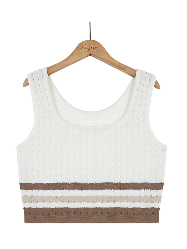 Levoire | Femme Rayé Trou Court Gilet + Fente Jupe Longue Ensemble Deux Pièces