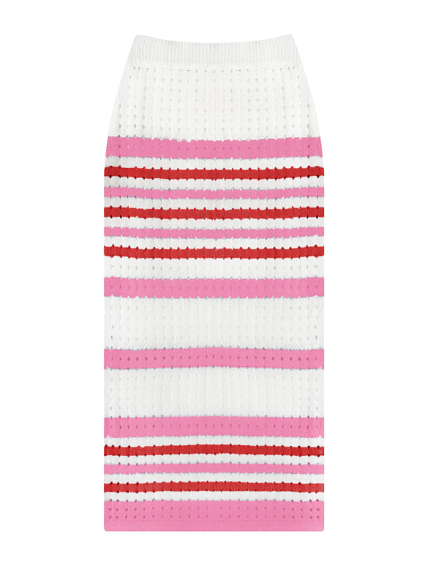 Levoire | Femme Rayé Trou Court Gilet + Fente Jupe Longue Ensemble Deux Pièces