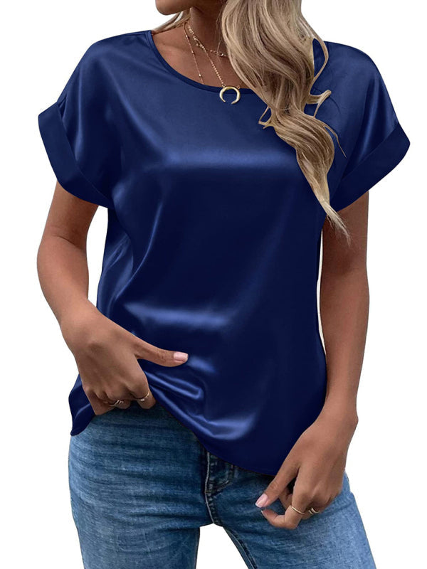 Levoire | Chemisier t-shirt en satin Bleu violet bleu marine