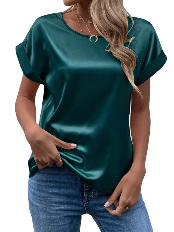Levoire | Chemisier t-shirt en satin Jaspe noir vert