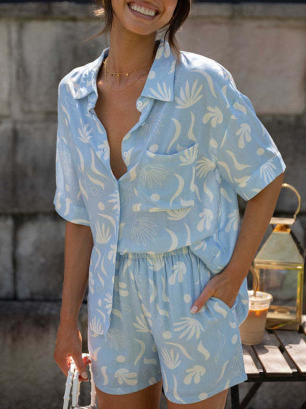 Levoire | Femme Haut sans manches imprimé inversé Pantalon court Ensemble deux pièces Motetrend Azur ciel