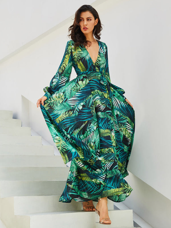 Levoire | Femme Manches Lanternes V-U-Décolleté Engagement Poids de Feuille Robe Réversible