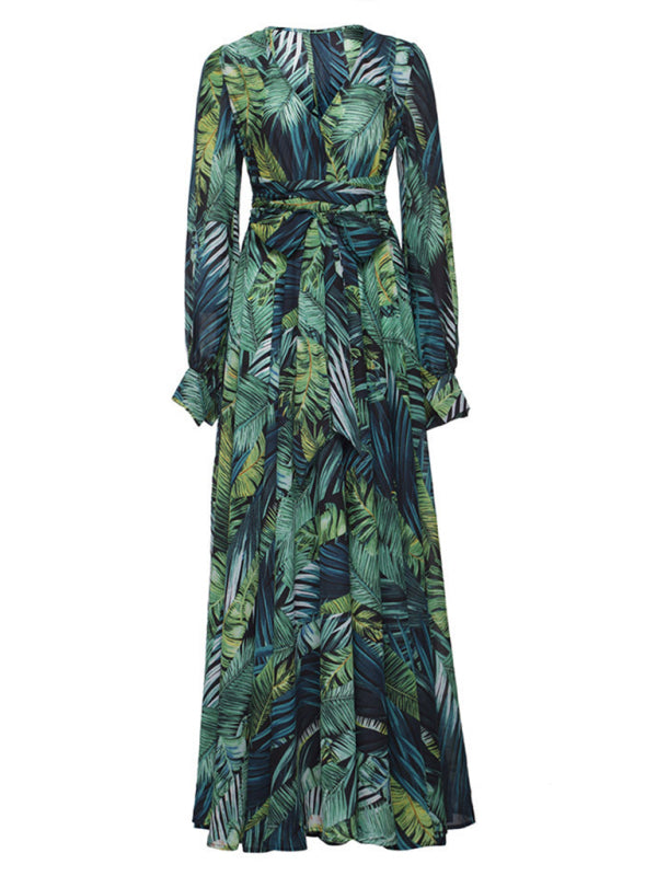 Levoire | Femme Manches Lanternes V-U-Décolleté Engagement Poids de Feuille Robe Réversible