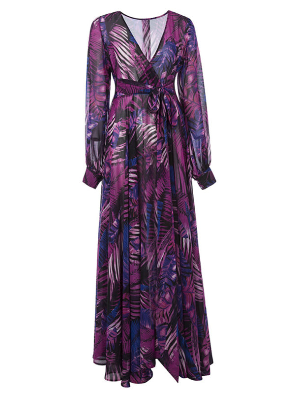 Levoire | Femme Manches Lanternes V-U-Décolleté Engagement Poids de Feuille Robe Réversible