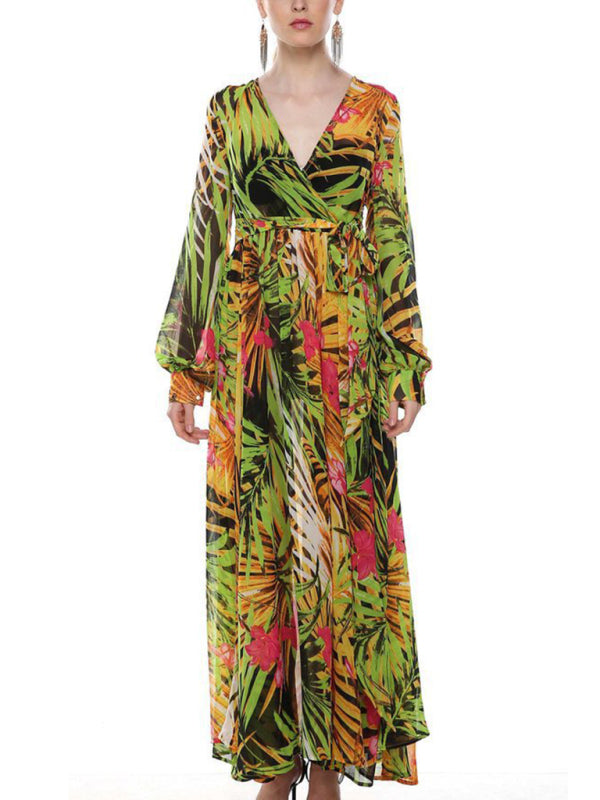 Levoire | Femme Manches Lanternes V-U-Décolleté Engagement Poids de Feuille Robe Réversible