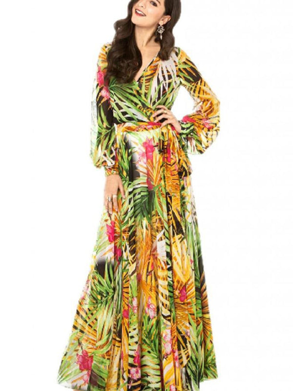 Levoire | Femme Manches Lanternes V-U-Décolleté Engagement Poids de Feuille Robe Réversible Jaune