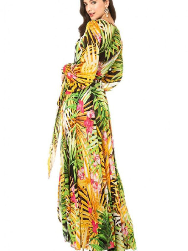 Levoire | Femme Manches Lanternes V-U-Décolleté Engagement Poids de Feuille Robe Réversible