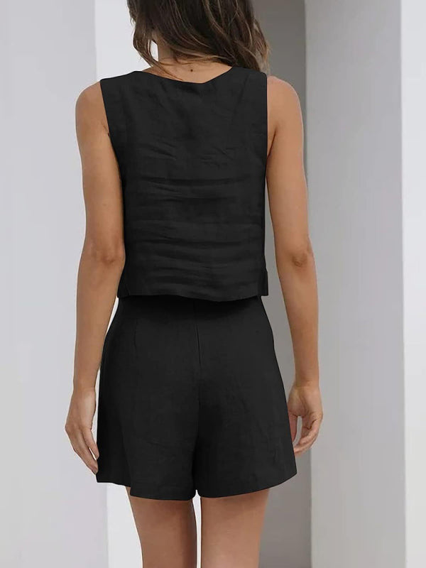 Levoire | Pour femmes Incolore Décontracté Coton Lin Sans bretelles Top à décolleté carré + Short Ensemble deux pièces