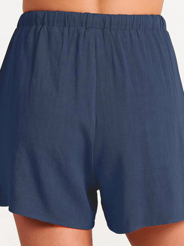Levoire | Femmes tissées en une couleur sans manches décontracté coton-lin haut short ensemble deux pièces