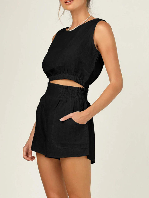 Levoire | Femmes Uni-color Sans Manches Boléro Unique Mode Éléments Taille Haute Coupe Droite Robe Musta