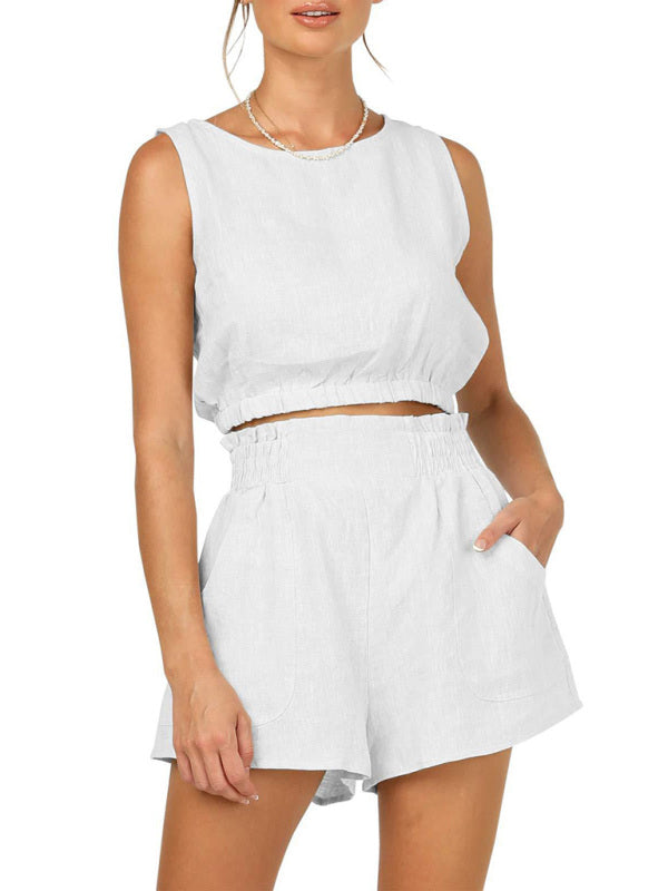 Levoire | Femmes Uni-color Sans Manches Boléro Unique Mode Éléments Taille Haute Coupe Droite Robe Blanc