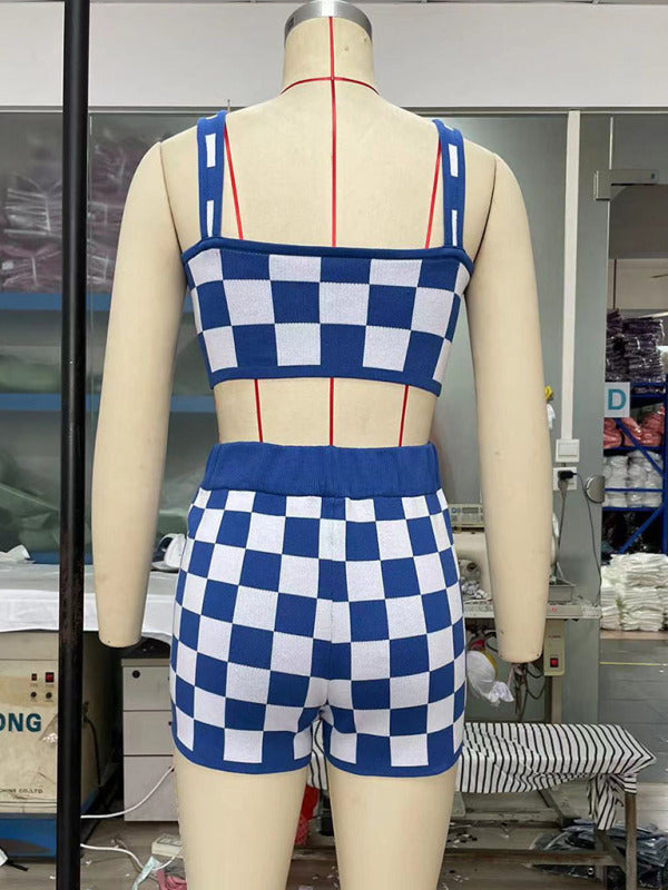 Levoire | Chemise à bretelles Shakkilauta pour femmes + Pantalons Ensemble deux pièces